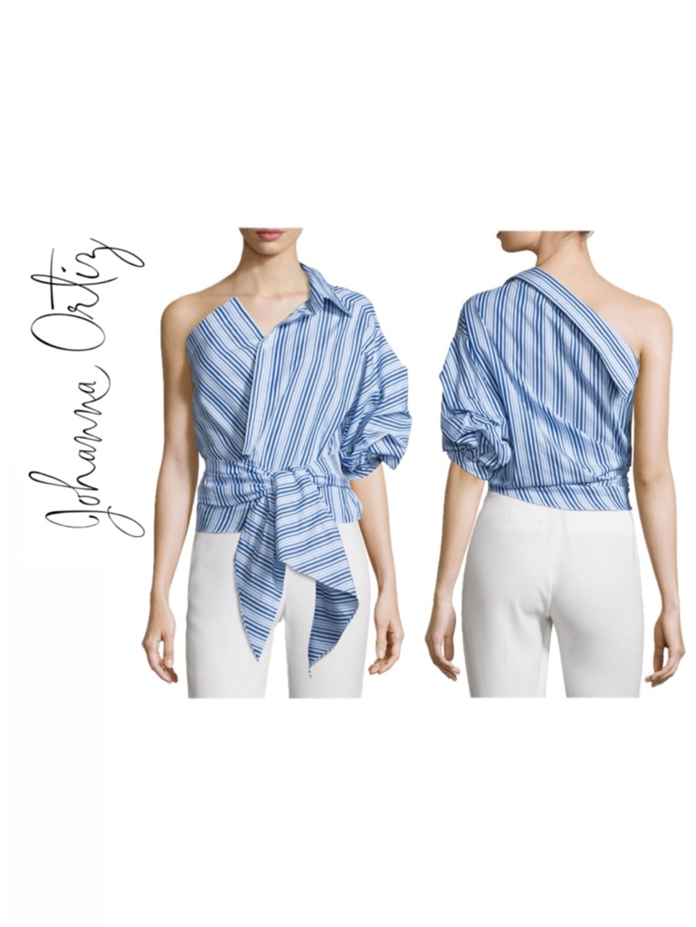 Johanna Ortiz top Sherlock one-shoulder striped cotton-poplin top. Size small.